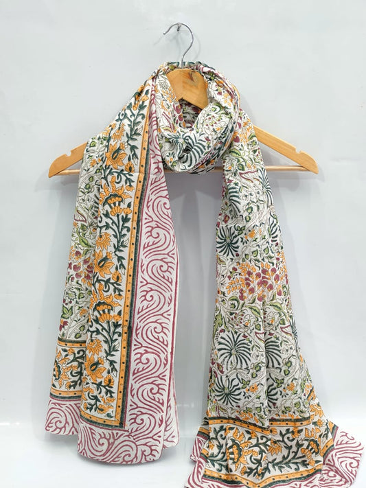 mul cotton dupatta stole hand block printed