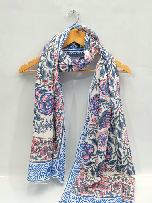 mul cotton dupatta stole hand block printed