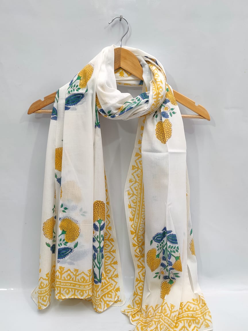 mul cotton dupatta stole hand block printed