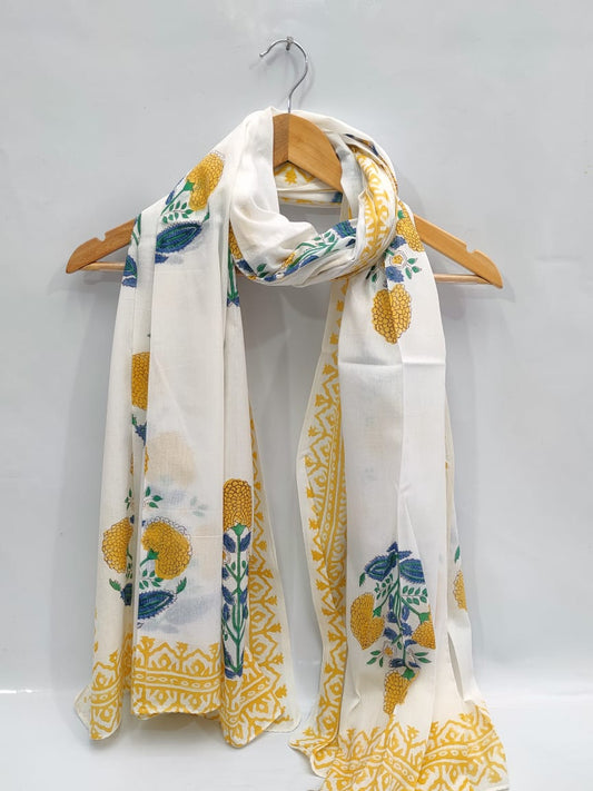 mul cotton dupatta stole hand block printed