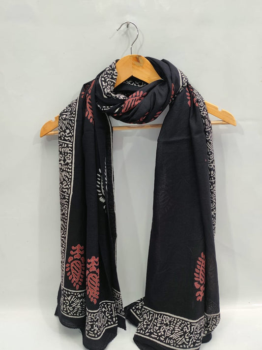 mul cotton dupatta stole hand block printed