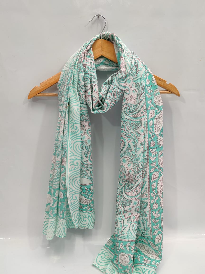 mul cotton dupatta stole hand block printed