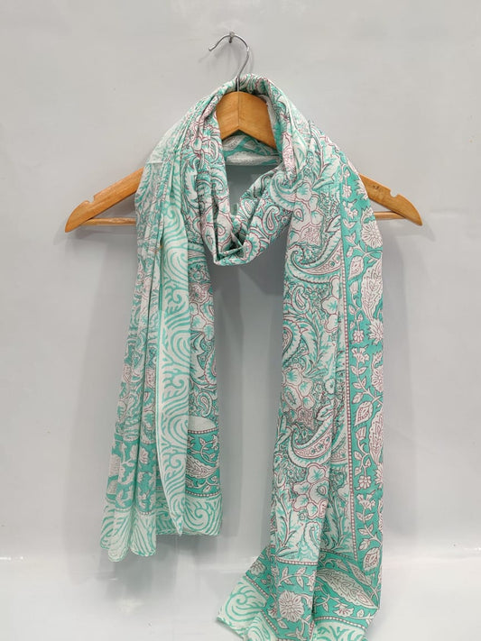 mul cotton dupatta stole hand block printed