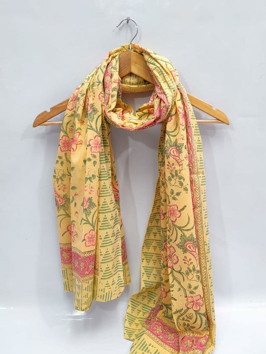 mul cotton dupatta stole hand block printed
