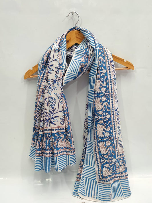 mul cotton dupatta stole hand block printed