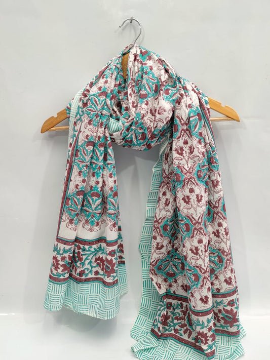 mul cotton dupatta stole hand block printed