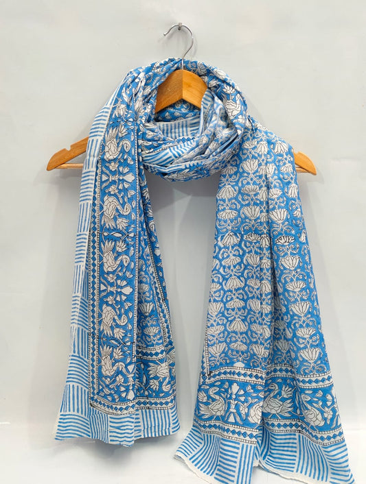 mul cotton dupatta stole hand block printed