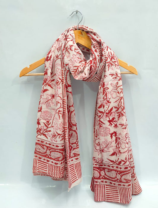 mul cotton dupatta stole hand block printed