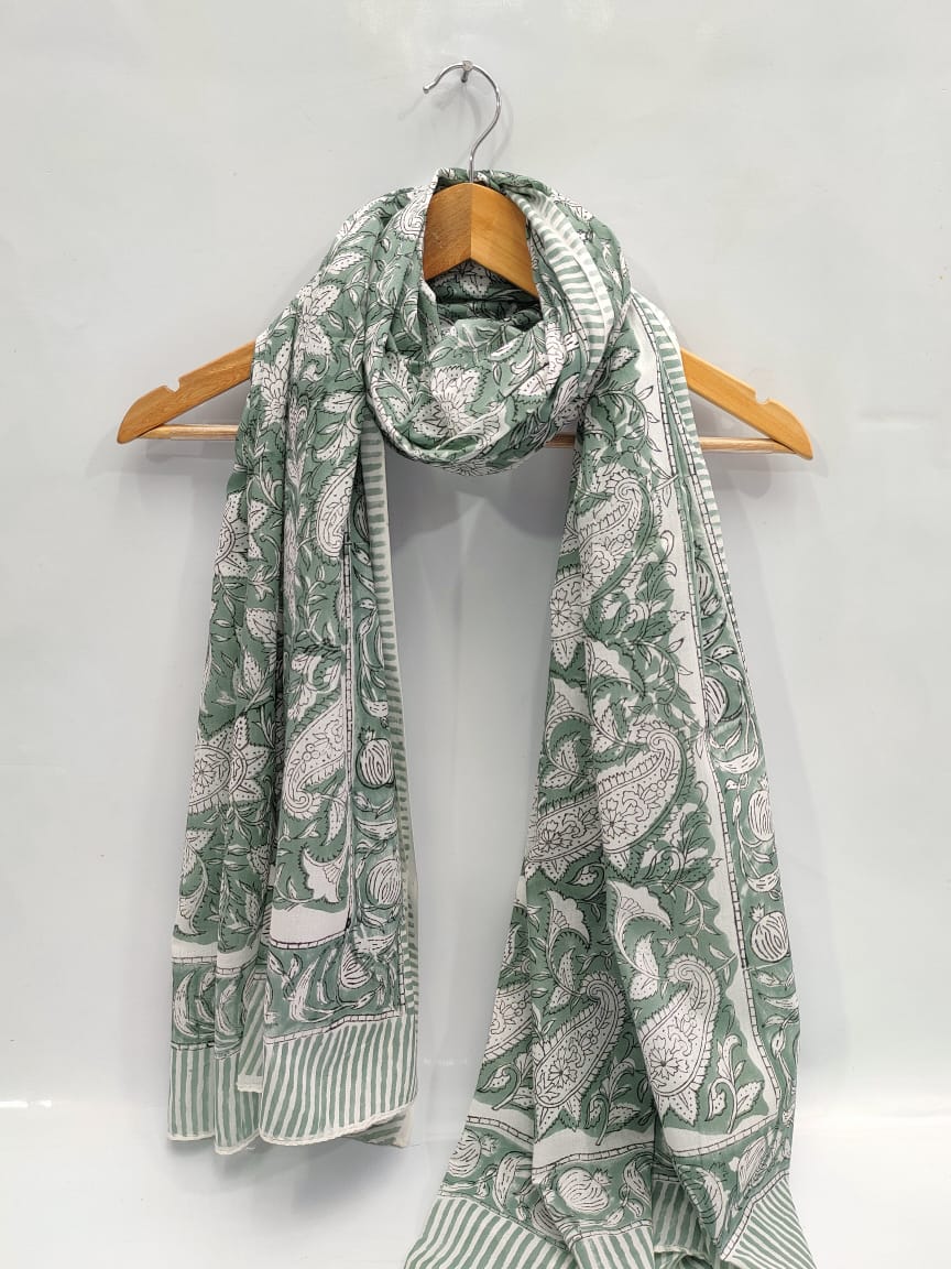 mul cotton dupatta stole hand block printed
