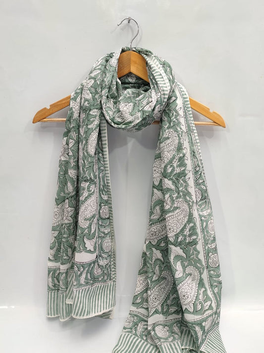 mul cotton dupatta stole hand block printed
