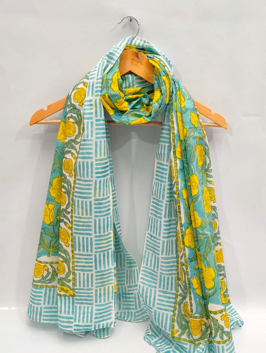 mul cotton dupatta stole hand block printed