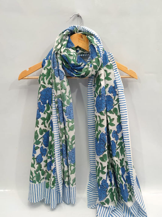 mul cotton dupatta stole hand block printed
