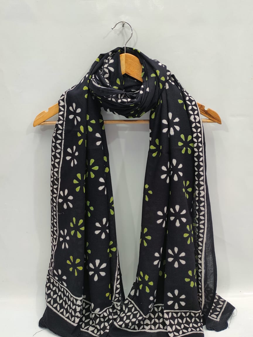 mul cotton dupatta stole hand block printed