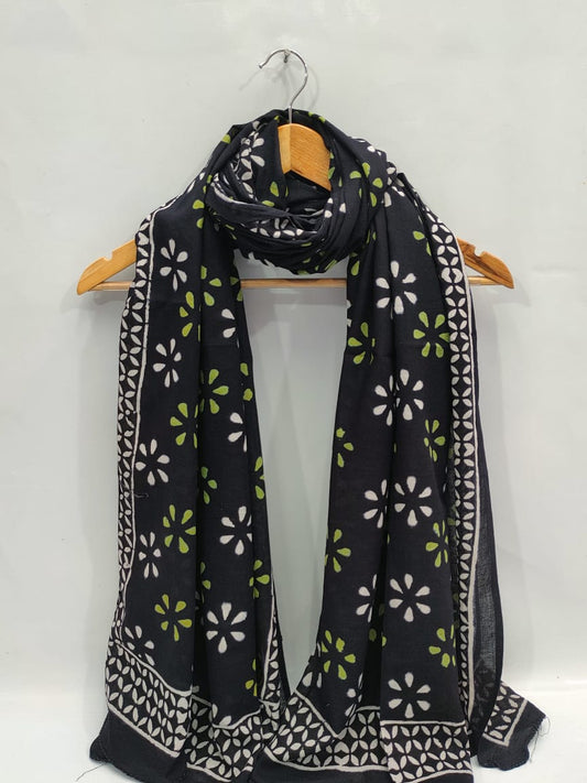 mul cotton dupatta stole hand block printed