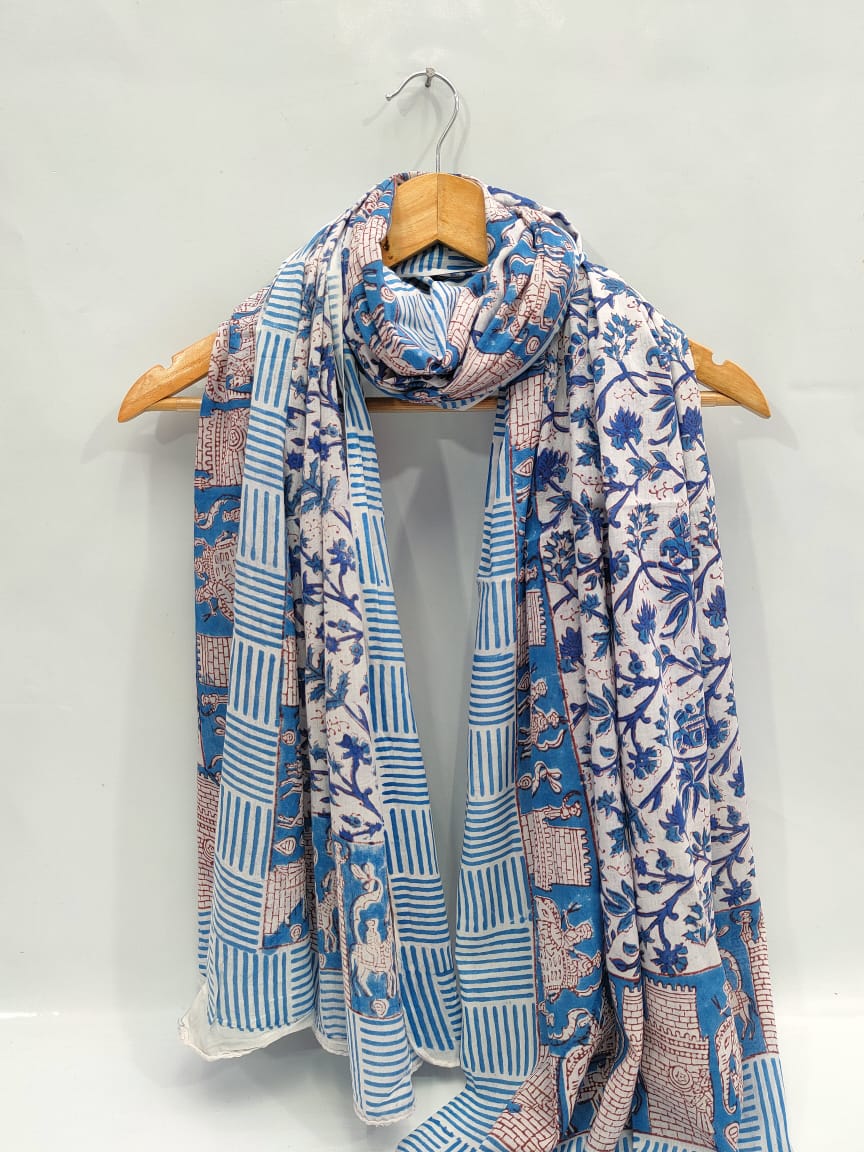 mul cotton dupatta stole hand block printed