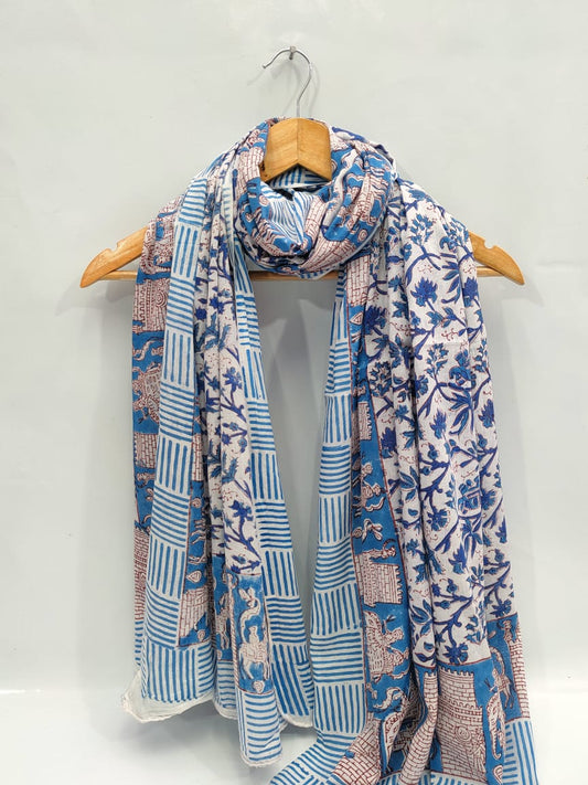 mul cotton dupatta stole hand block printed