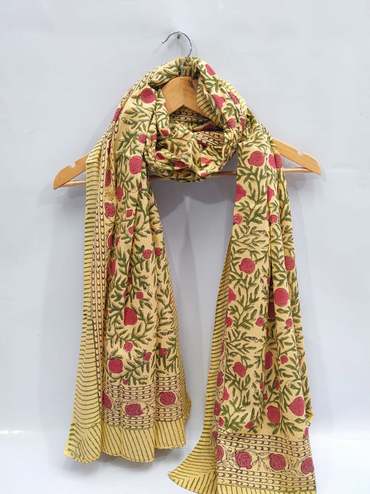 mul cotton dupatta stole hand block printed