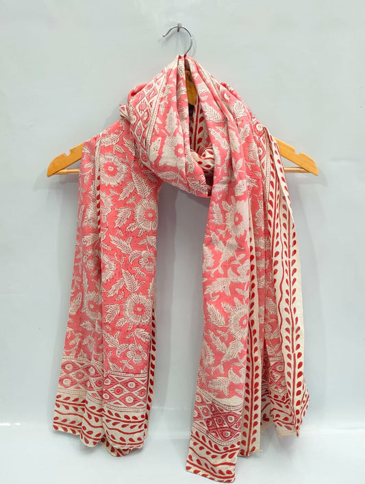 mul cotton dupatta stole hand block printed