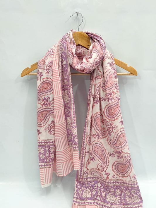 mul cotton dupatta stole hand block printed