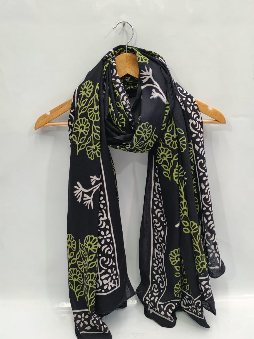 mul cotton dupatta stole hand block printed