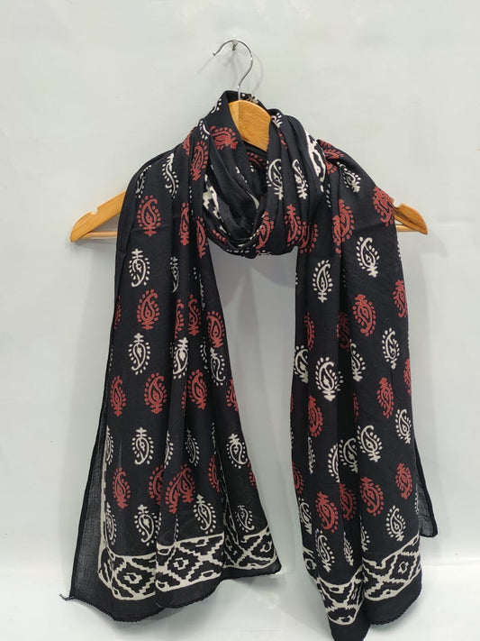 mul cotton dupatta stole hand block printed