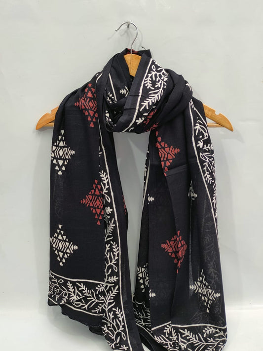 mul cotton dupatta stole hand block printed