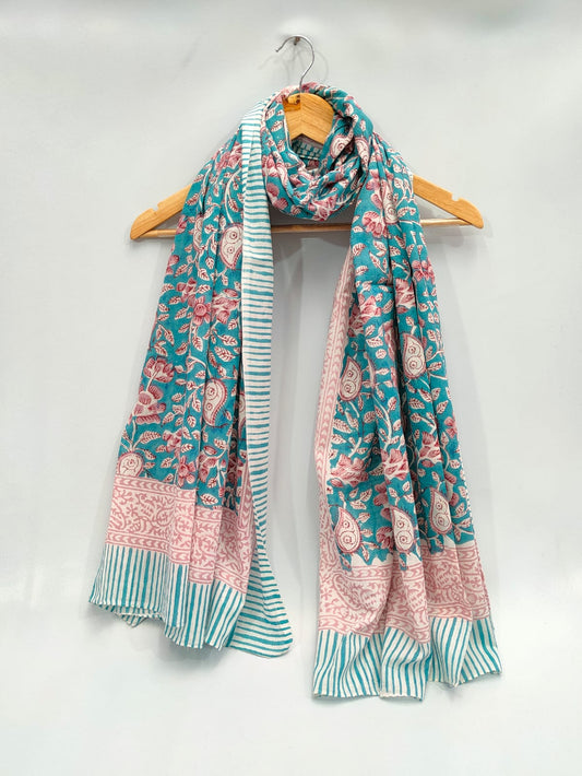 mul cotton hand block printed stole
