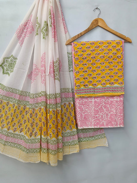 Hand Block Cotton Salwar Suit Set with Cotton Dupatta  - TSPSMVV10