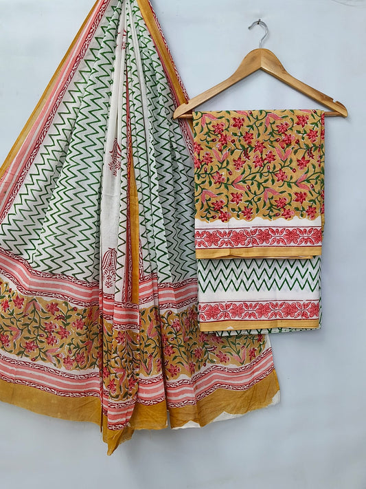 Hand Block Cotton Salwar Suit Set with Cotton Dupatta  - TSPSMVV15