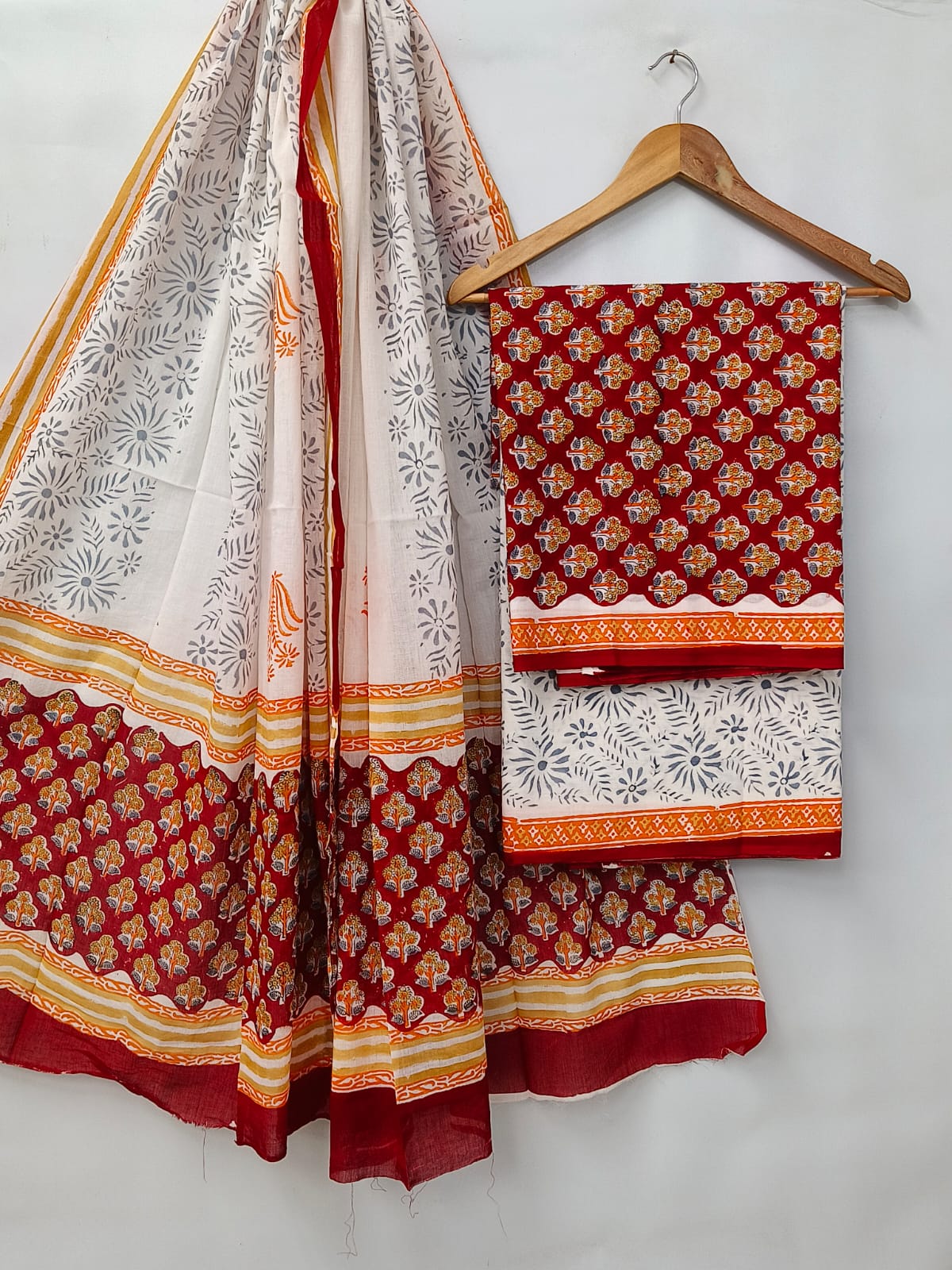 Hand Block Cotton Salwar Suit Set with Cotton Dupatta  - TSPSMVV17