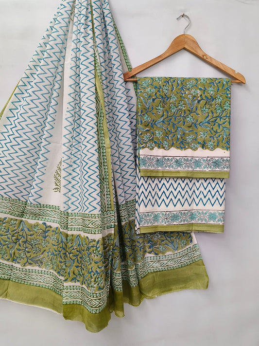 Hand Block Cotton Salwar Suit Set with Cotton Dupatta  - TSPSMVV18
