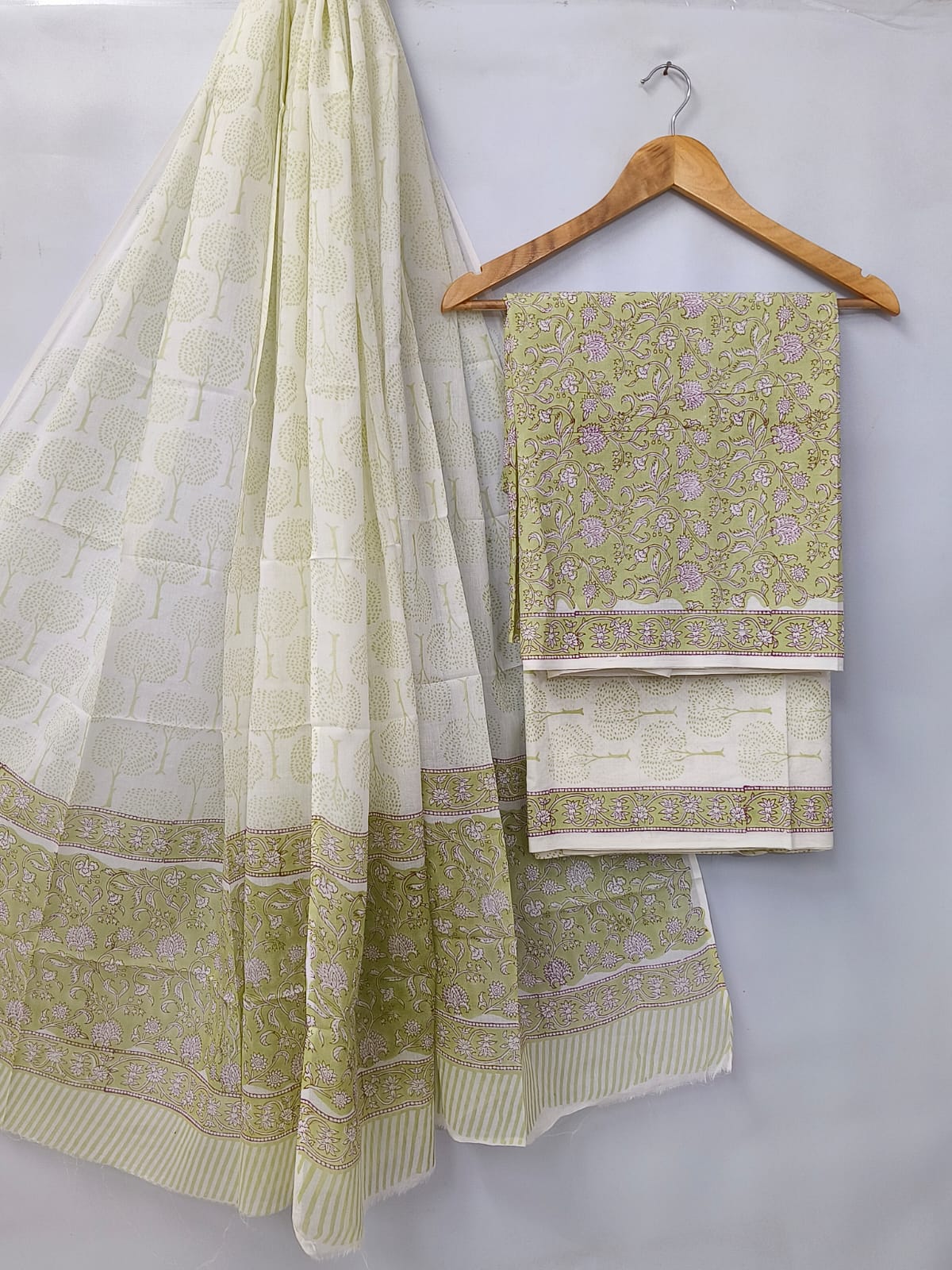 Hand Block Cotton Salwar Suit Set with Cotton Dupatta  - TSPSMVV1