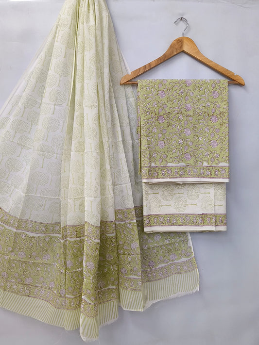 Hand Block Cotton Salwar Suit Set with Cotton Dupatta  - TSPSMVV1