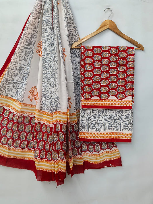 Hand Block Cotton Salwar Suit Set with Cotton Dupatta  - TSPSMVV20