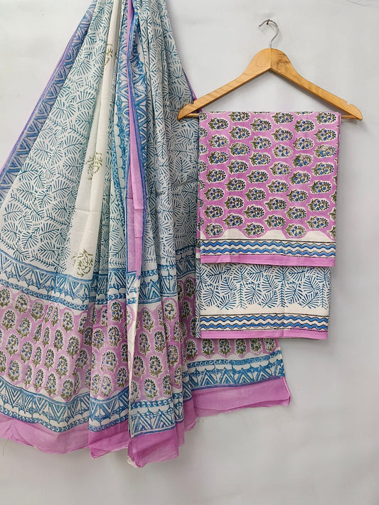 Hand Block Cotton Salwar Suit Set with Cotton Dupatta  - TSPSMVV27