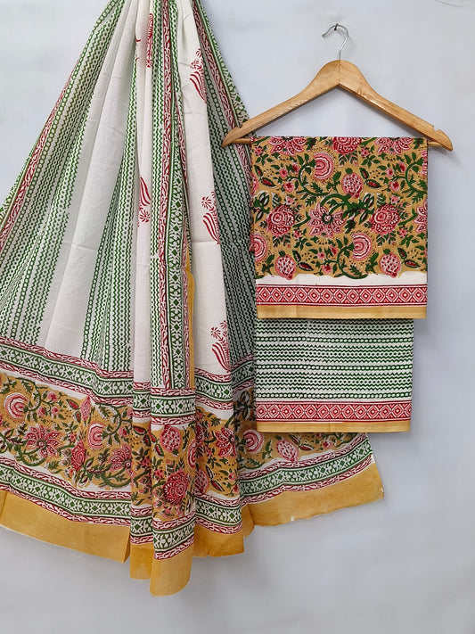 Hand Block Cotton Salwar Suit Set with Cotton Dupatta  - TSPSMVV28