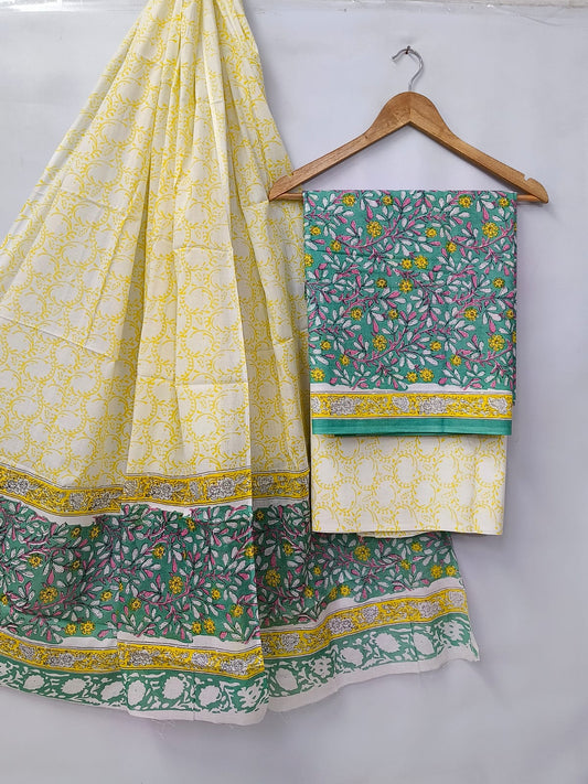 Hand Block Cotton Salwar Suit Set with Cotton Dupatta  - TSPSMVV30
