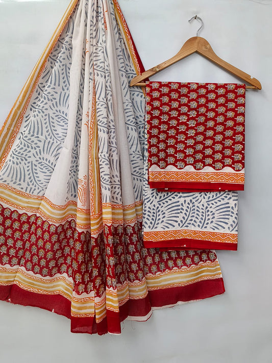 Hand Block Cotton Salwar Suit Set with Cotton Dupatta  - TSPSMVV38