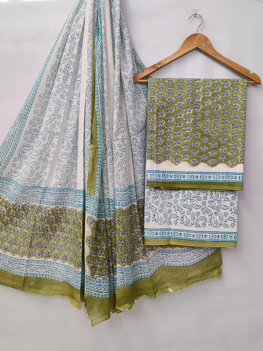 Hand Block Cotton Salwar Suit Set with Cotton Dupatta  - TSPSMVV39