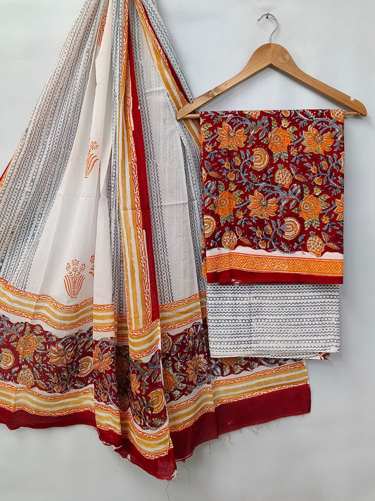 Hand Block Cotton Salwar Suit Set with Cotton Dupatta  - TSPSMVV45