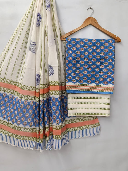 Hand Block Cotton Salwar Suit Set with Cotton Dupatta  - TSPSMVV9