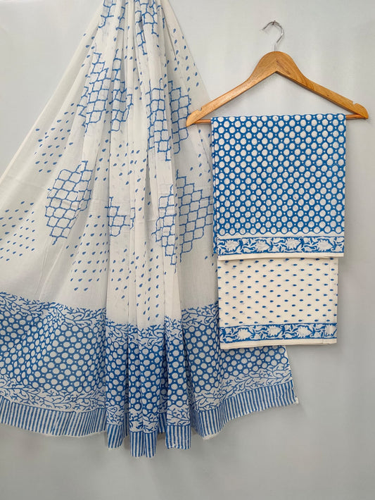Hand Block Cotton Salwar Suit Set with Cotton Dupatta  - TSPSMTP30