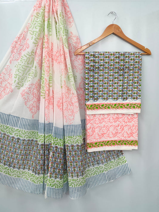 Hand Block Cotton Salwar Suit Set with Cotton Dupatta  - TSPSMTP4