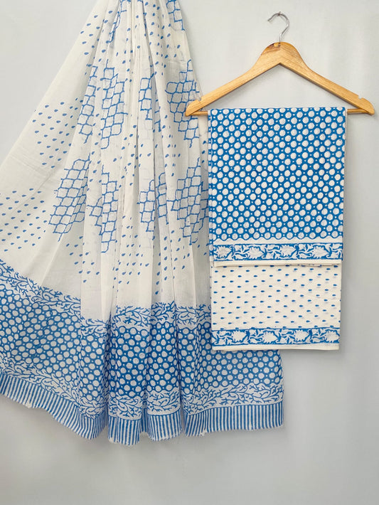 Hand Block Cotton Salwar Suit Set with Cotton Dupatta  - TSPSMTP52