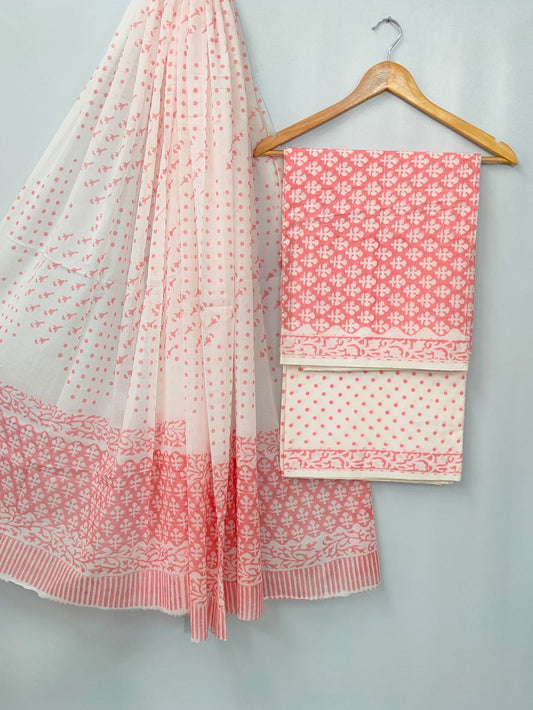 Hand Block Cotton Salwar Suit Set with Cotton Dupatta  - TSPSMTP56