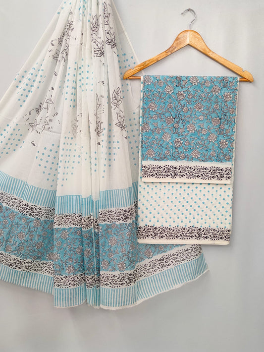 Hand Block Cotton Salwar Suit Set with Cotton Dupatta  - TSPSMTP68
