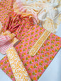 Tie Work Hand Block Suit Set with Cotton Dupatta - TSPSTWCHVJ11