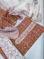 Tie Work Hand Block Suit Set with Cotton Dupatta - TSPSTWCHVJ8