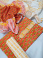Tie Work Hand Block Suit Set with Cotton Dupatta - TSPSTWCHVJ9