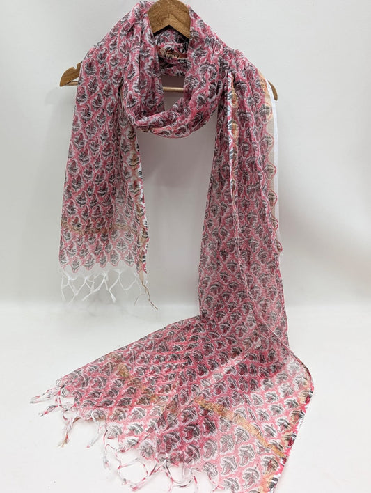 Pink Geometric Block Print Kota Doriya Dupatta
